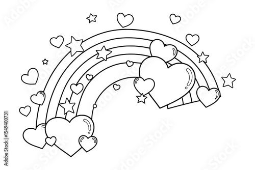 Rainbow and Hearts Coloring Page for Kids – Cute Printable Art Activity