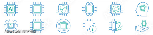 AI Technology and Data Protection Chip Icons – Cybersecurity and Innovation Symbols