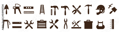collection different icons construction tools silhouette vector design white