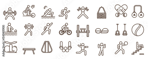Collection different icons including man woman doing exercises