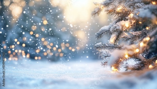 Snowy Christmas tree with lights