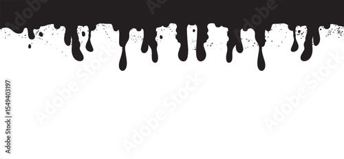 abstract design element featuring black liquid dripping splattering white space