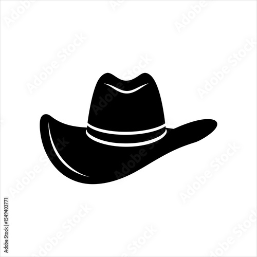 Cowboy Hat Vector Silhouette Icon on Black and White Background.