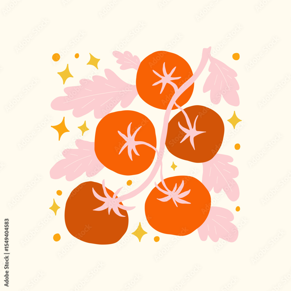 Naklejka premium Abstract fruits and vegetables elements. Modern trendy minimalist. Healthy Food. Hand drawn design for wallpaper, wall decor, print, postcard, cover, template, banner.