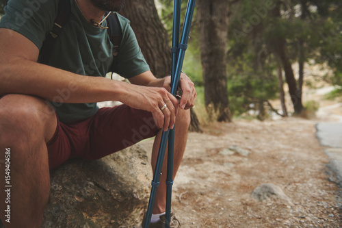 Hiking Adventure in Serene Nature with Trekking Poles