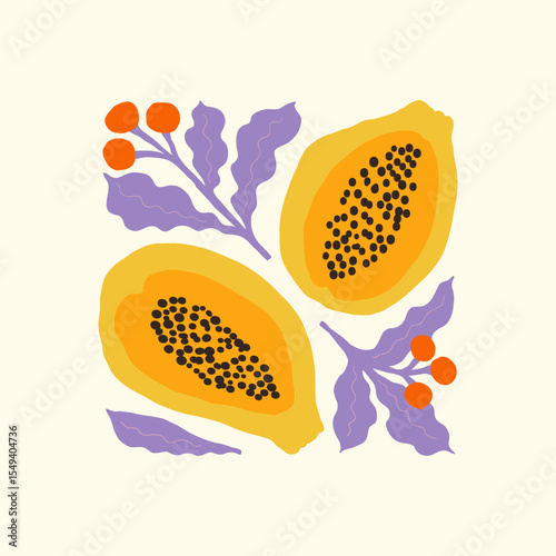 Abstract fruits and vegetables elements. Modern trendy minimalist. Healthy Food. Hand drawn design for wallpaper, wall decor, print, postcard, cover, template, banner.