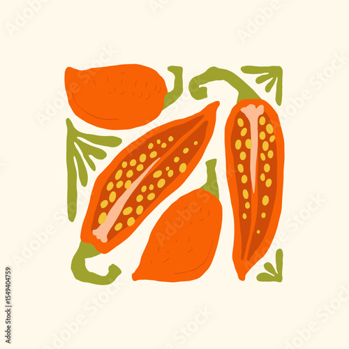Abstract fruits and vegetables elements. Modern trendy minimalist. Healthy Food. Hand drawn design for wallpaper, wall decor, print, postcard, cover, template, banner.