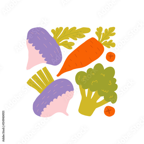 Abstract fruits and vegetables elements. Modern trendy minimalist. Healthy Food. Hand drawn design for wallpaper, wall decor, print, postcard, cover, template, banner.