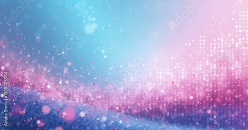 Abstract, colourful purple background with glowing snow, blue bokeh, and star patterns creates a bright, festive winter holiday design