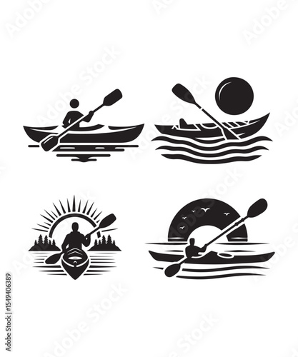 Man in Kayak Silhouette Vector On White Background.