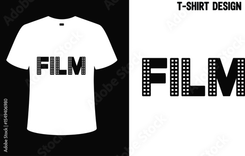 Film themed t shirt design for movie lovers and filmmakers with film reel text graphic apparel editable stock vector