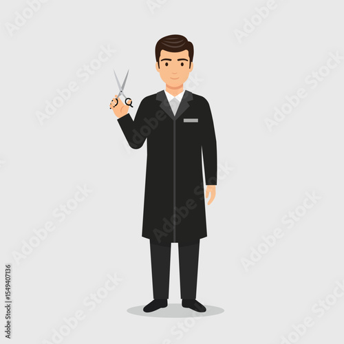 A Hairdresser or a Barber Holding Scissors