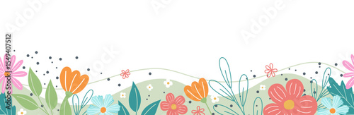 banner seamless horizontal with doodle style flowers on the bottom edge
