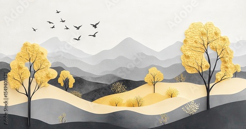 Fototapeta Naklejka Na Ścianę i Meble -  Papercraft landscape scene