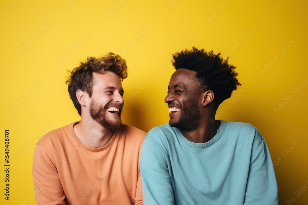 Fototapeta premium Male friends with arm laughing adult happy.