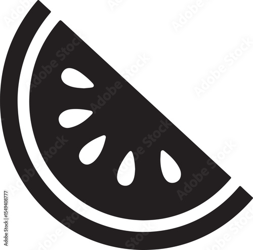 Silhouette vector of a juicy watermelon slice with seeds, perfect for summer, fruit, and food-themed designs.