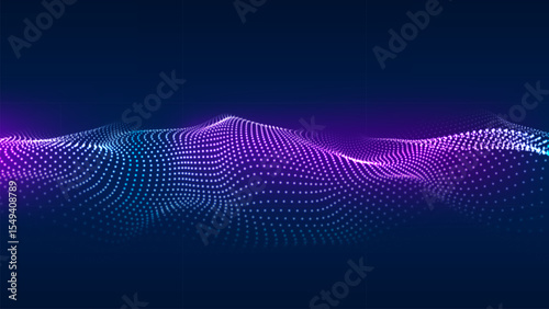 3D Big Data Wave, abstract technology visualization background. Blue and purple particle waves. Vector illustration.