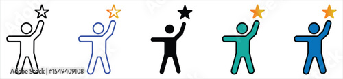 Achievement and Success Icon – Person Reaching for a Star Symbol