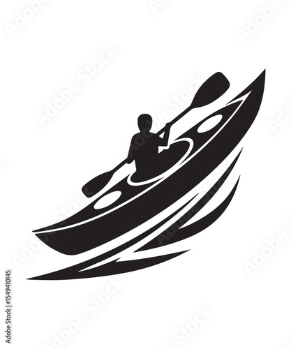 Man in Kayak Silhouette Vector On White Background.