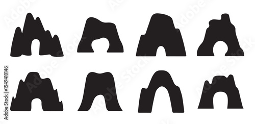 collection cave silhouettes icon white background