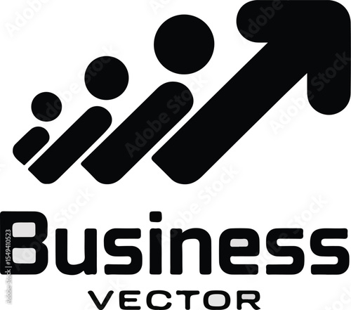 Black business vector graphic showing upward trend with stylized figures and arrow shape design element