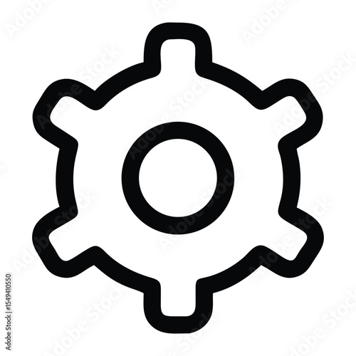 Simplified Black and White Gear Icon Depicting Settings or Customization Options for User Interfaces and Graphic Design