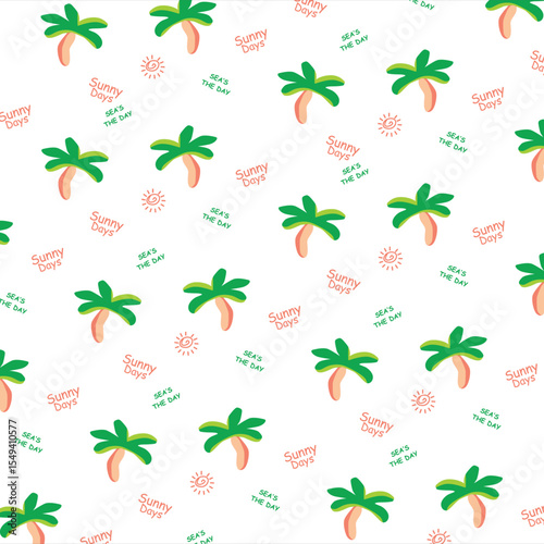 palm tree sea the day all over pattern print illustrations vector art