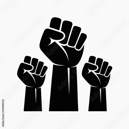 Empowering Graphic A Black and White Illustration of Raised Fists Symbolizing Unity and Strength