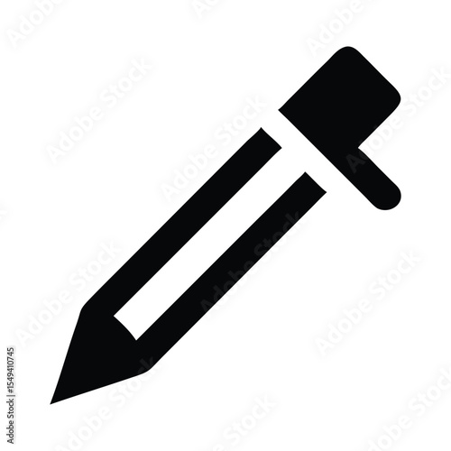 Stylized Vector Graphic of a Pipette Medical Tool for Laboratory Use with Bold Black Fill and Clean Minimalist Aesthetic