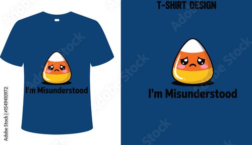 Buy misunderstood candy corn t shirt design graphic tee halloween fall autumn thanksgiving apparel online editable stock vector