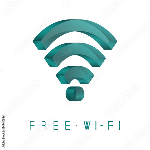 Free wi-fi icon. Antenna wave and text 3d vector illustration