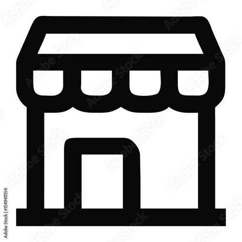 Simple Black and White Storefront Illustration Depicting a Small Business, Ideal for Icons and Minimalist Designs with Clean Lines