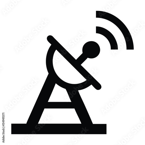 Illustration of a Telecommunications Satellite Dish Broadcasting Signal Depicting Communication Technology and Modern Connectivity Infrastructure in Black and White