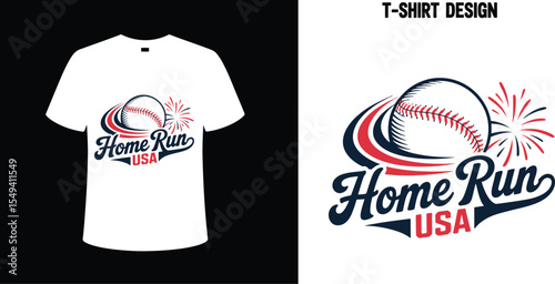Home run baseball t shirt design vector graphic patriotic usa america sports apparel clothing for sale editable stock vector