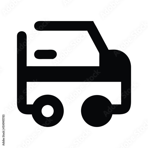 Simplified Vehicle Icon Depicting Transportation or Delivery Services with Stylized Design Featuring a Truck Silhouette and Circular Wheels