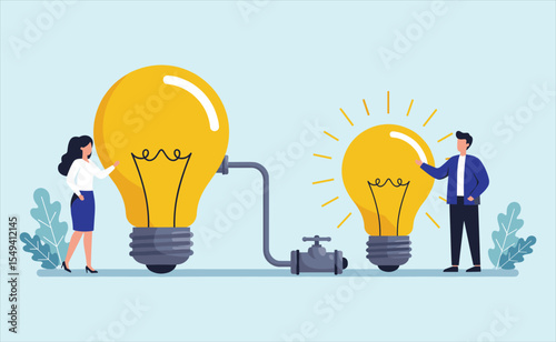 Sharing Creative Ideas and Business Innovation in Bangladesh: Professionals Connecting Light Bulbs Symbolizing Knowledge Transfer and Collaborative Thinking