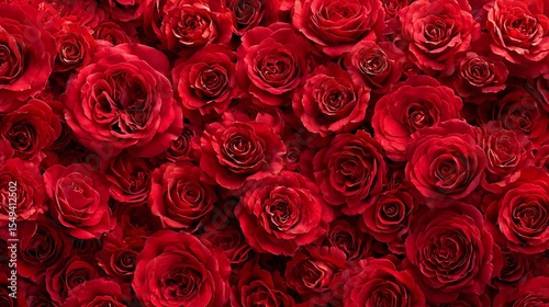 A dense arrangement of vibrant red roses creating a visually striking floral backdrop texture
