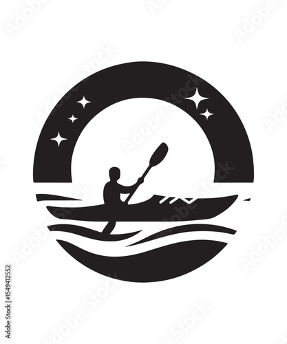Man in Kayak Silhouette Vector On White Background.
