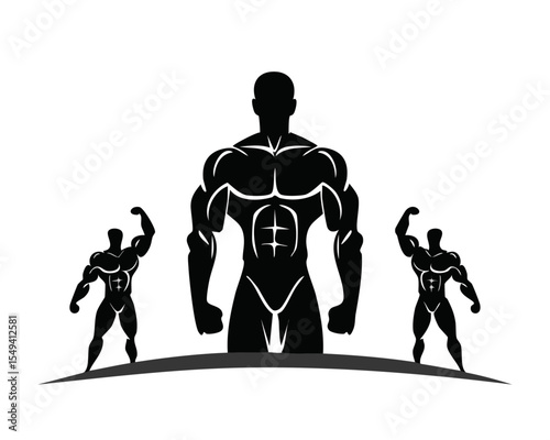 Muscular Gym Body Silhouette Vector in Flexing Pose, Perfect for Fitness Branding, Workout Posters, Bodybuilding Illustrations, and Strength Training Designs

