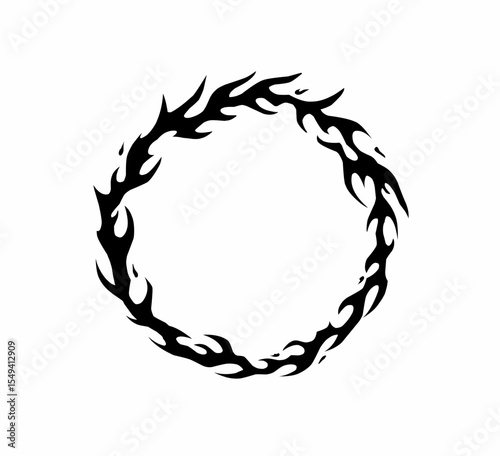 Flaming circle decorative element, tribal black style with sharp, symmetrical, and aggressive shapes vector design isolation