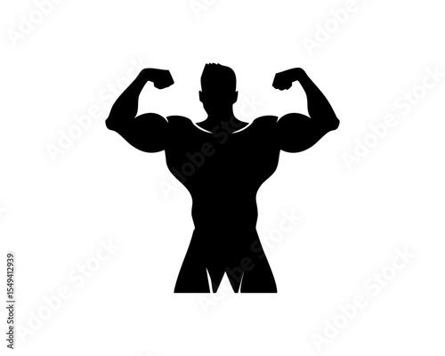 Muscular Gym Body Silhouette Vector in Flexing Pose, Perfect for Fitness Branding, Workout Posters, Bodybuilding Illustrations, and Strength Training Designs

