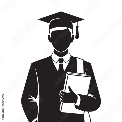 Graduate student silhouette icon education cap academic success ceremony vector isolated black symbol.