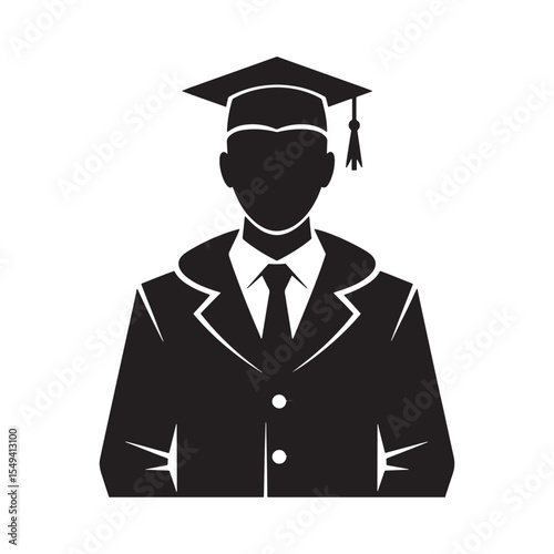 Graduate student silhouette icon education cap academic success ceremony vector isolated black symbol.