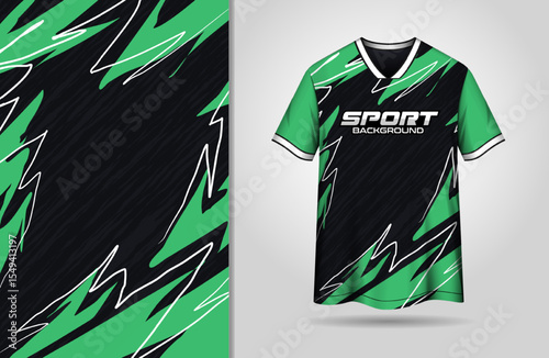 Abstract sports jersey design with black and green background