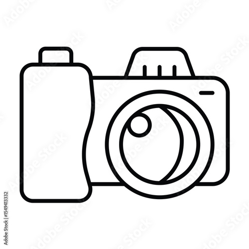 Mirrorless photo camera thin line icon, eco tourism concept. Vector graphics. Camera device with DSLR sensor sign on white background, style mobile or design.