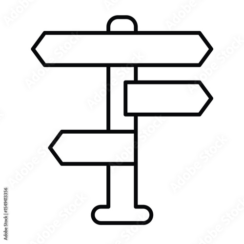 Road direction arrows pole thin line icon, eco tourism concept. Vector graphics. Directions plates on pillar, wayfinding sign on white background, style mobile or design.