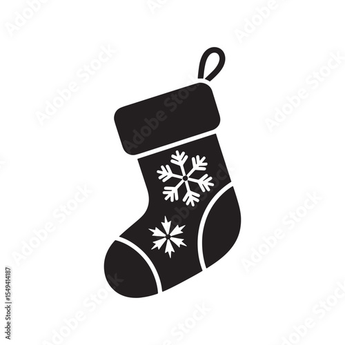 Christmas stocking icon silhouette festive holiday sock decoration vector star ornament winter gift.
