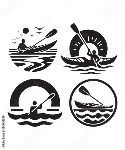 Man in Kayak Silhouette Vector On White Background.