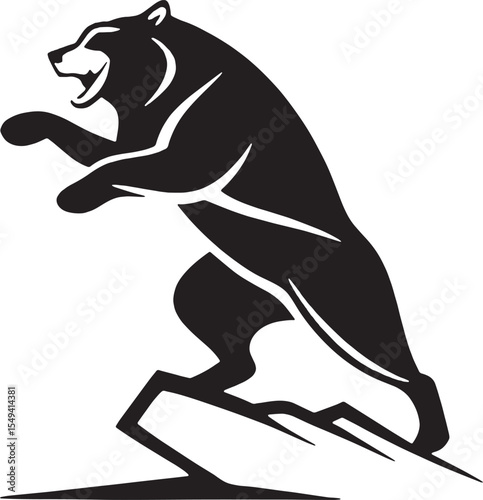 A dynamic jumping bear silhouette with raised paw. Captures motion and strength, ideal for aggressive logo concepts or outdoor adventure themes.