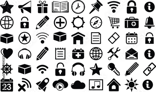 Set of Black and White Flat Icons
